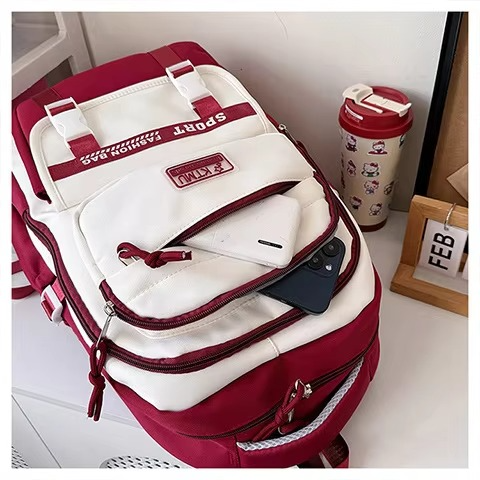Academy Style School Bag Book Bag Lightweight College Student Backpack(Red)